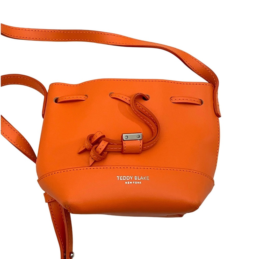 Teddy Blake Bucket Bag Womens Small Orange Leather Drawstring Crossbody